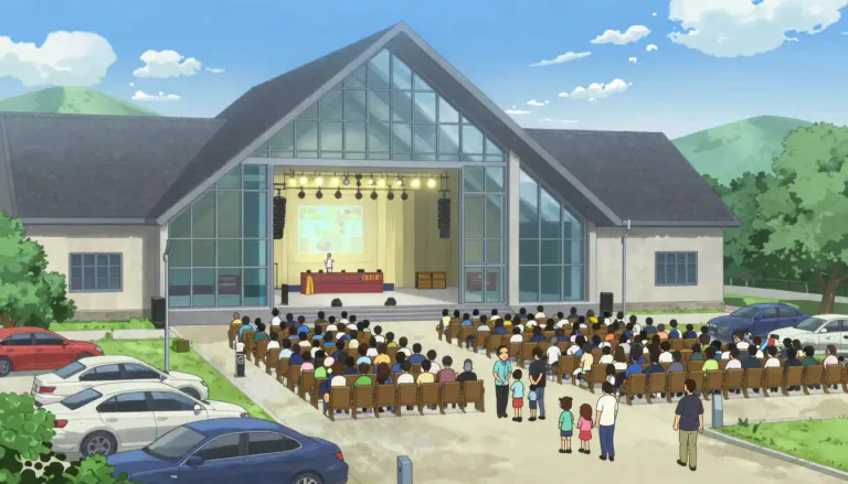 Visual representation of "megachurch" - A very large church, typically with thousands of attendees, that often offers a wide range of religious and community services.