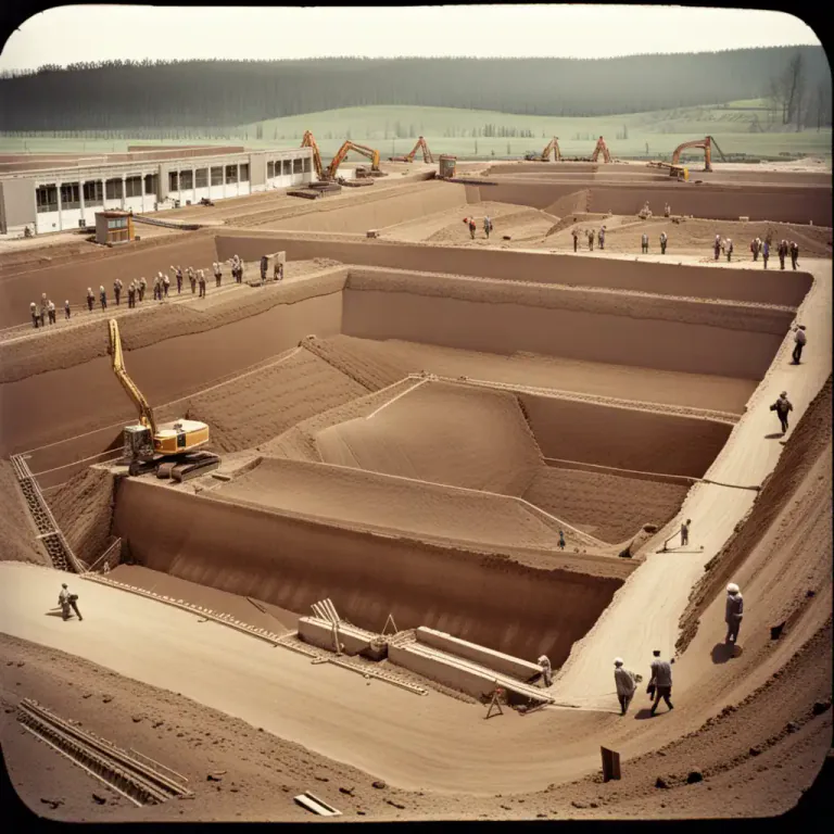 Visual representation of "earthwork" - The process or activity of digging the earth and moving it to make a structure