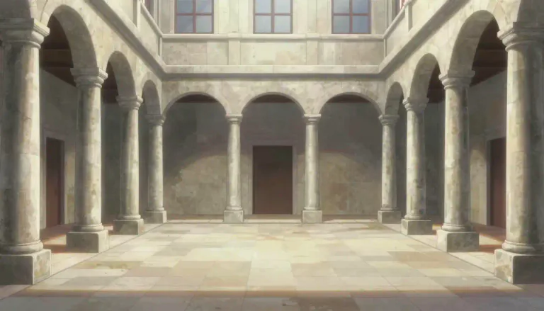 Visual representation of "peristyle" - A peristyle is a part of a building featuring a row of columns surrounding a space.