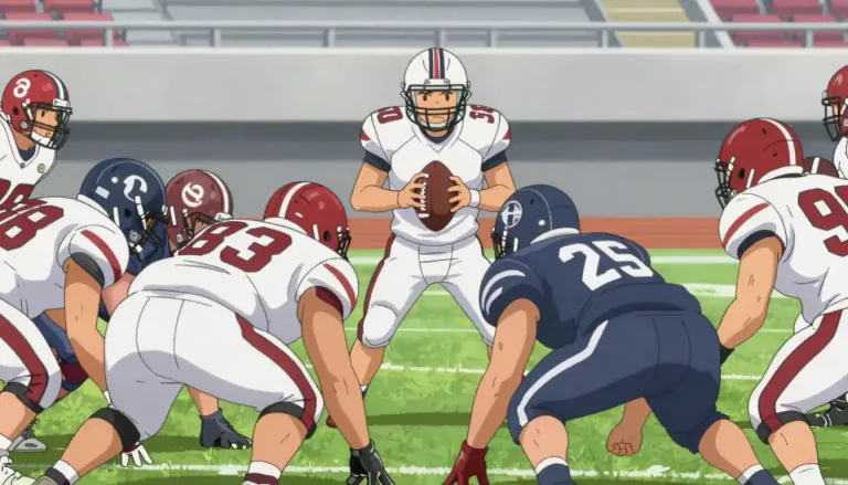 Visual representation of "halfback" - In American football or rugby, a halfback is a player who plays in a position behind the offensive line, responsible for running the ball or catching passes.
