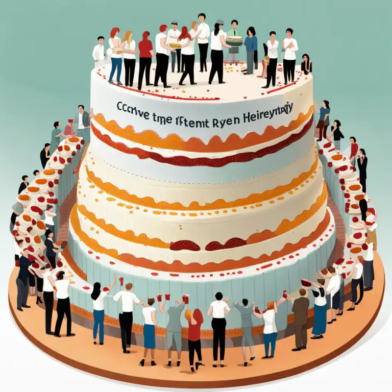 Visual representation of "a slice/share of the cake" - One's fair share or portion of something that is being shared