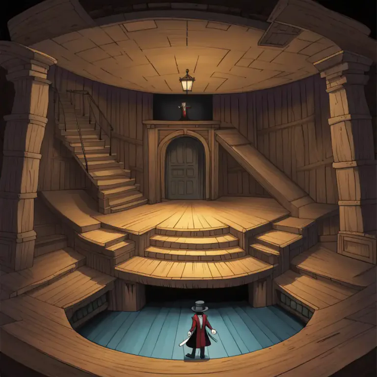 Visual representation of "trapdoor" - A device in a stage floor for an actor's entrance or exit