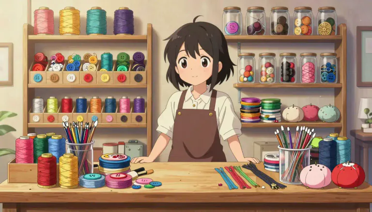 Visual representation of "haberdasher" - A person who sells small items that are used in sewing, such as buttons, zippers, and thread.
