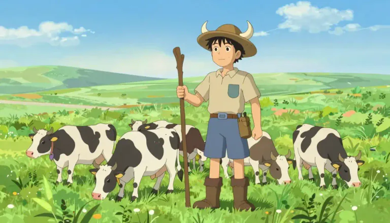 Visual representation of "cowherd" - A person who tends and herds cattle.