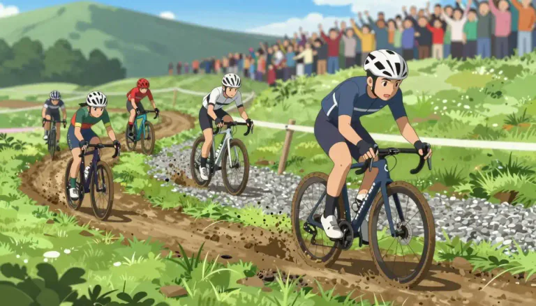 Visual representation of "cyclocross" - A form of bicycle racing consisting of multiple laps around a short course that includes a variety of terrain and obstacles.