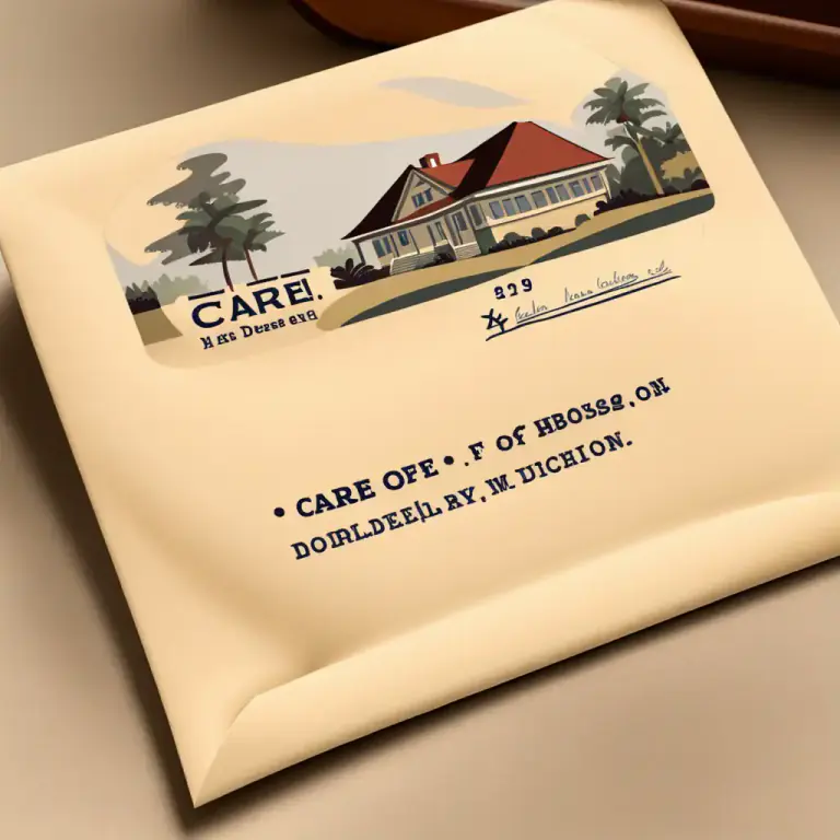 Visual representation of "care of somebody" - Used in an address on a letter or parcel that is being sent to someone at another person's house