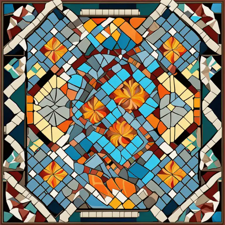 Visual representation of "mosaic" - Made of, related to or resembling mosaic.
