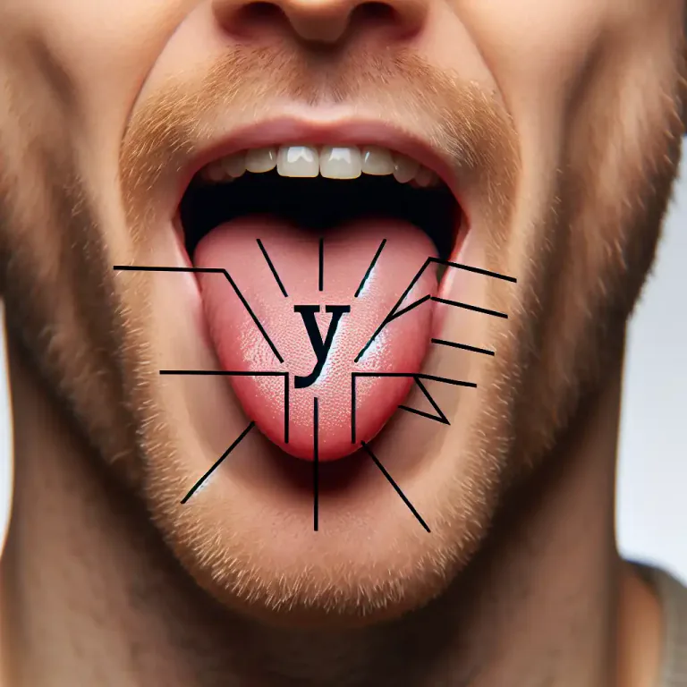 Visual representation of "palatal" - A sound (as in English) produced by bringing the blade of the tongue against or close to the palate.
