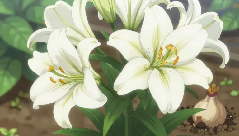 Visual representation of "lily" - A type of flower that is often white and grows from a bulb.