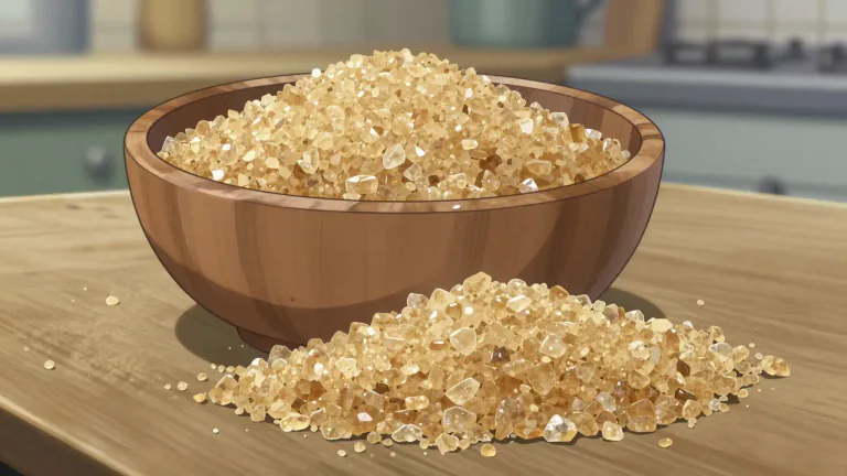 Visual representation of "demerara" - A type of raw sugar that has a large grain size and is light brown in color, often used in sweetening drinks and baking.