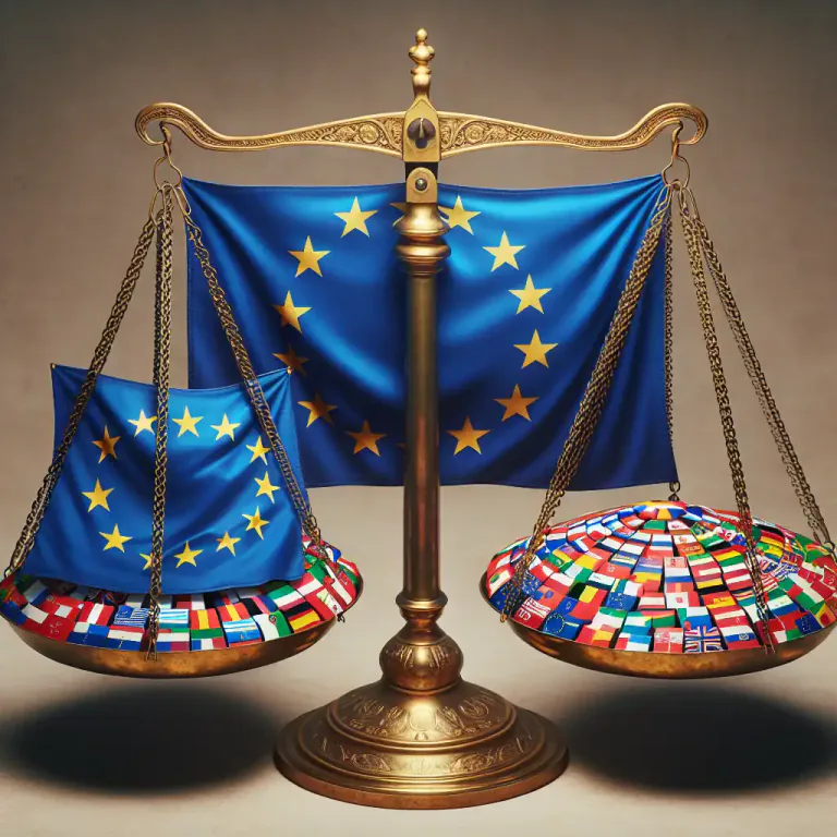 Visual representation of "federalism" - The belief in or support for a system in which power is divided between a central authority and constituent parts