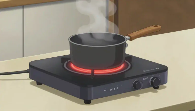 Visual representation of "hotplate" - A hotplate is an electric appliance with a flat surface that heats up and is used for cooking food.