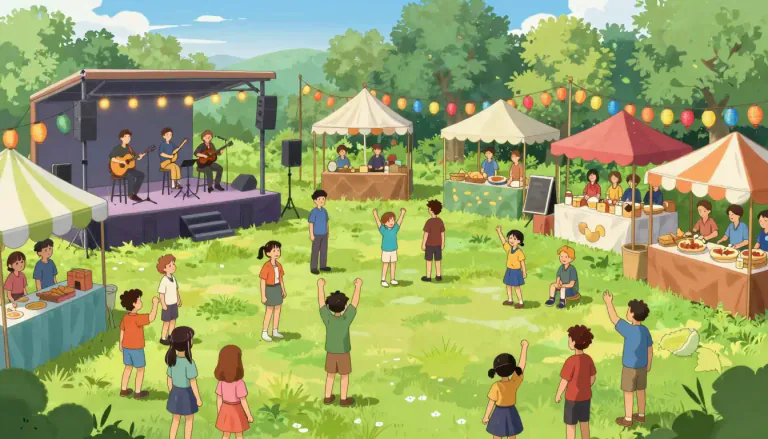 Visual representation of "fest" - A gathering or an event that has many things to do or see, often around a particular topic or theme