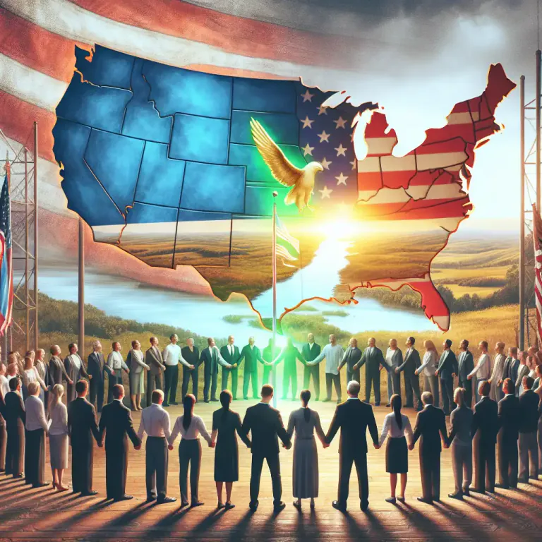 Visual representation of "statehood" - The process through which a territory becomes a state within the United States.