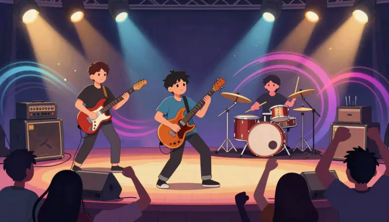 Visual representation of "rock'n'roll" - A genre of popular music characterized by a strong rhythm and simple melodies, often featuring electric guitars and a driving backbeat.