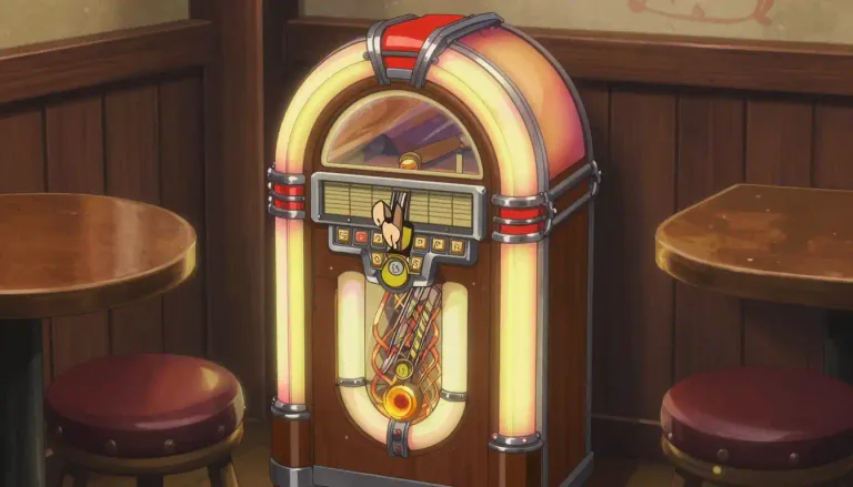 Visual representation of "jukebox" - A machine that plays music when you put coins in it. It often found in pubs and restaurants.