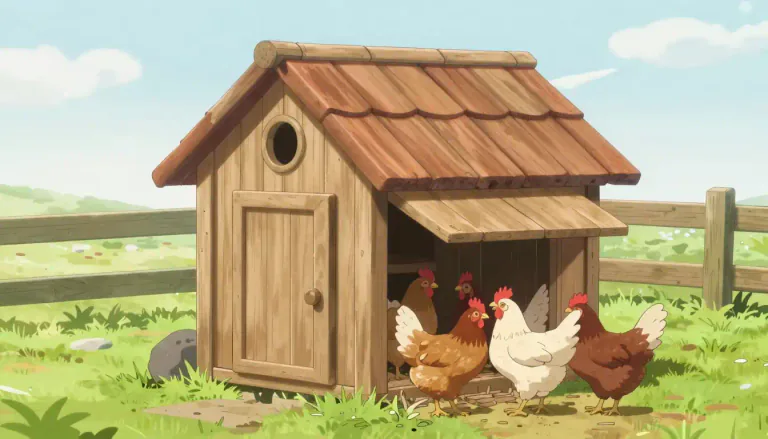 Visual representation of "henhouse" - A small building in which hens are kept.