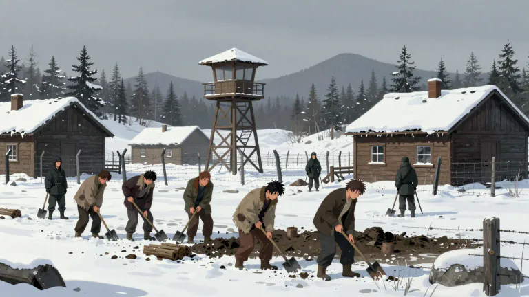 Visual representation of "gulag" - A system of labor camps in the Soviet Union for political prisoners and criminals.