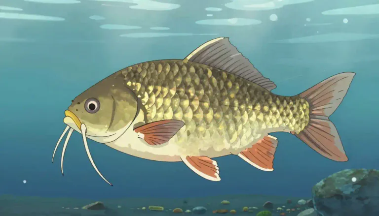 Visual representation of "barbel" - A barbel is a type of fish found in fresh waters, having distinct tactile barbels around its mouth.