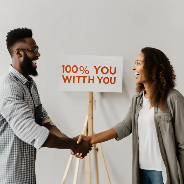 Visual representation of "a/one hundred per cent" - Completely agree or support something.