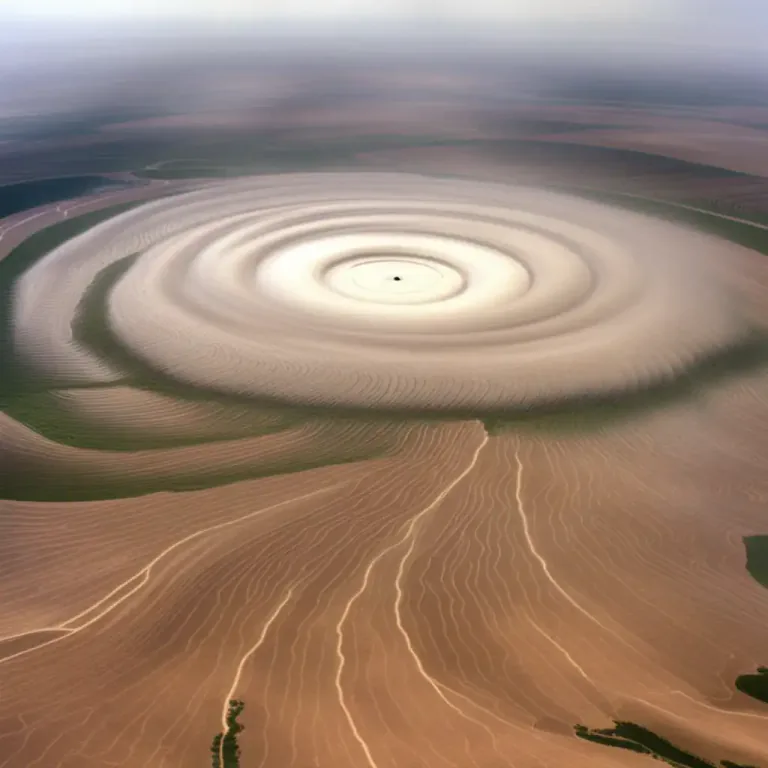 Visual representation of "cyclone" - In meteorology, a type of atmospheric disturbance where there is a low pressure area and circular wind flow.