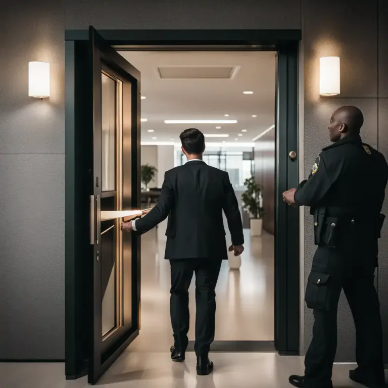 Visual representation of "see out" - To ensure someone leaves a place safely
