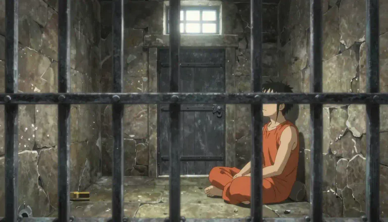 Visual representation of "confinement" - The state of being kept in a place, such as a prison, and not being able to leave.