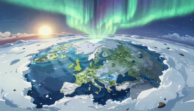 Visual representation of "circumpolar" - Relating to the regions located around a pole, especially the North or South Pole.