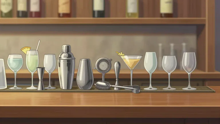 Visual representation of "barware" - Items such as glasses, shakers, and tools used for serving and preparing drinks.
