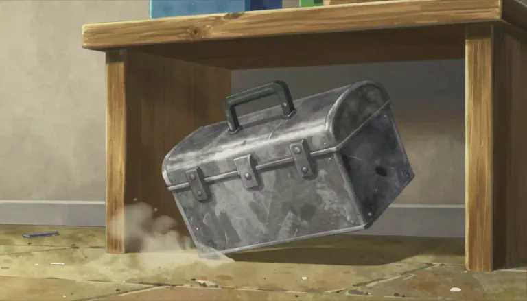 Visual representation of "clunk" - To make a dull, heavy sound, often when a large object falls or hits something.