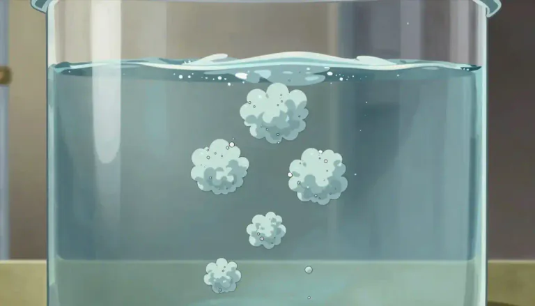 Visual representation of "floc" - A small clump or aggregate of particles formed in a liquid, often found in contexts such as water treatment or sedimentation.