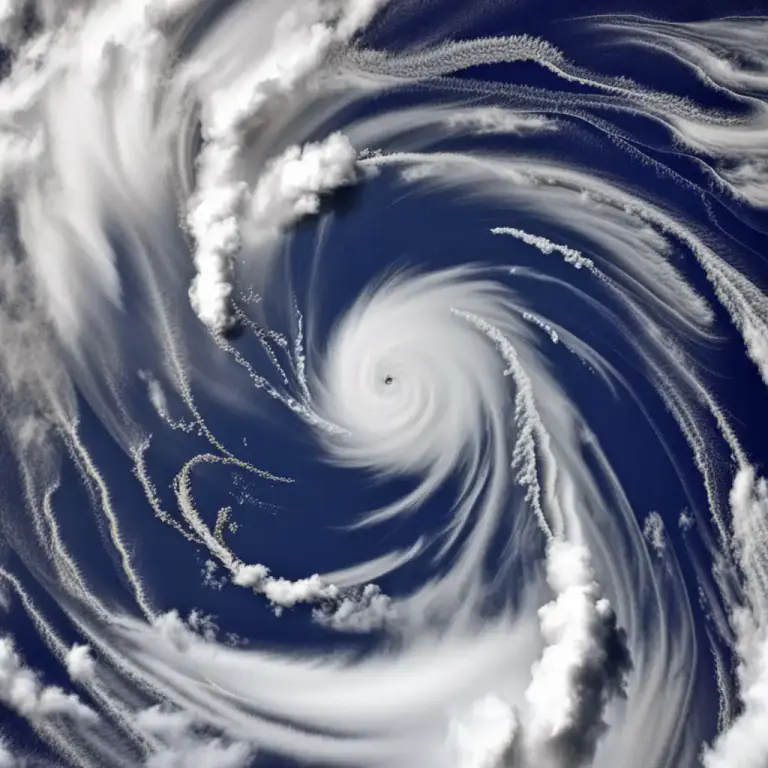 Visual representation of "cyclone" - A system of winds that rotates around a center of low atmospheric pressure and that moves forward in a curve.