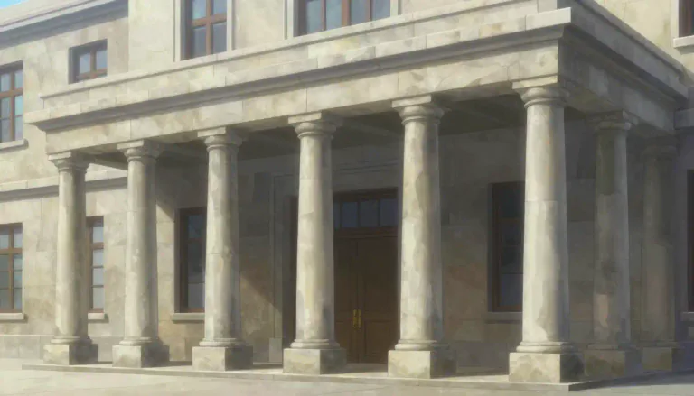 Visual representation of "portico" - A structure consisting of a roof supported by columns at regular intervals, typically attached as a porch to a building.