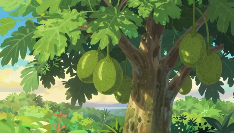 Visual representation of "breadfruit" - A large tropical tree, whose fruit is a staple food in many parts of the world