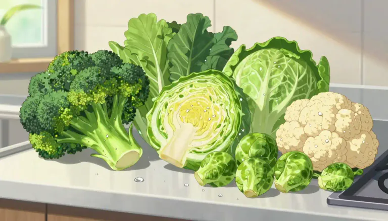 Visual representation of "cruciferous" - Belonging to or characteristic of the family of plants that includes cabbages, broccoli, and kale, known for their potential health benefits.