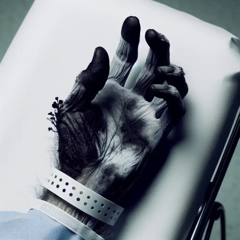 Visual representation of "mortification" - The process in which soft tissues of a dead body decay.