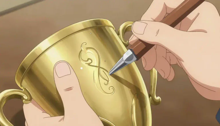 Visual representation of "engrave" - to cut or carve marks or designs into something, often a hard surface