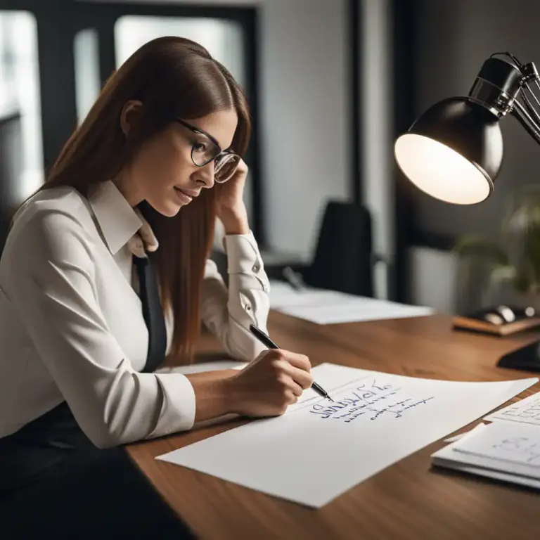 Visual representation of "write into" - To communicate with someone or a company by writing a letter, typically to ask for something or give information.