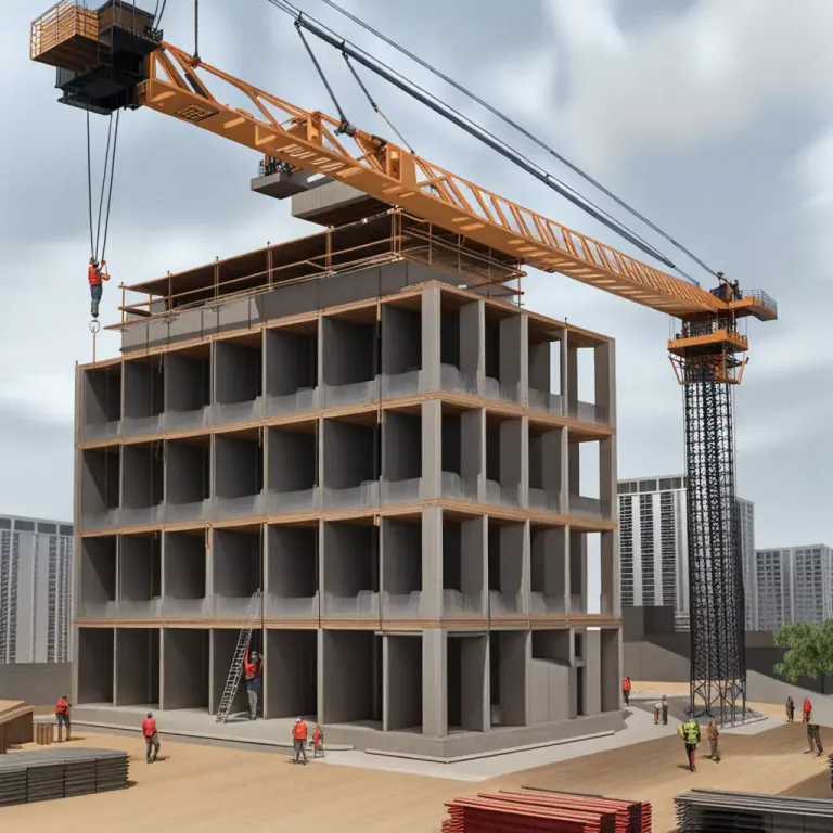 Visual representation of "derrick" - A kind of crane with a movable pivot point and a vertical mast.