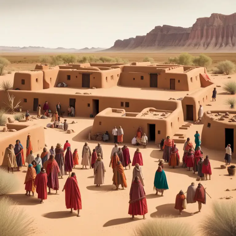 Visual representation of "pueblo" - The communal building for multiple dwelling and ceremonial purposes used by these communities.