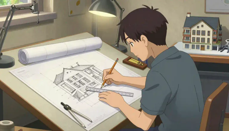 Visual representation of "draughtsman" - A person who draws plans and designs for machinery, buildings, and other structures.