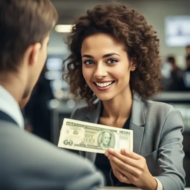 Visual representation of "cash" - To exchange a cheque or money order for coins or notes.