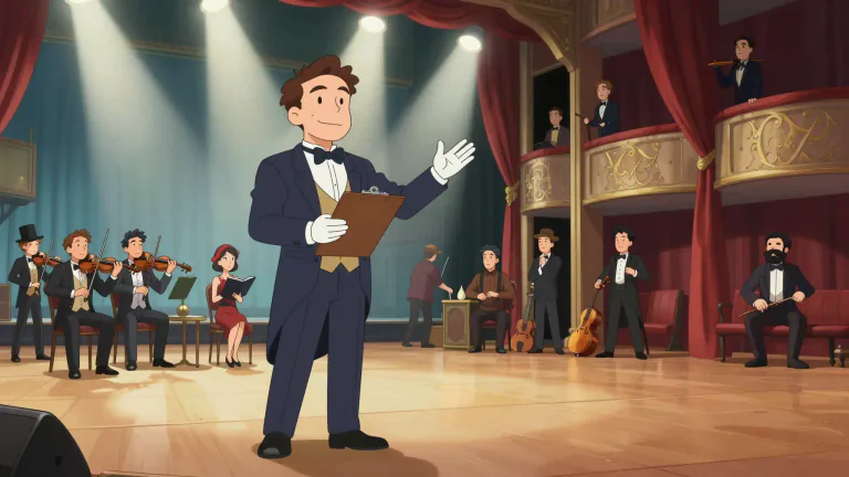 Visual representation of "impresario" - A person who organizes and often finances concerts, plays, or operas.