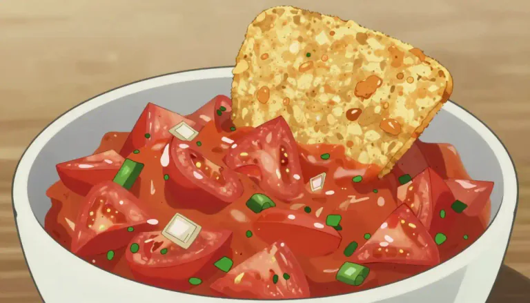 Visual representation of "salsa" - A spicy sauce often made from tomatoes, onions, and chili, usually eaten with Mexican food.