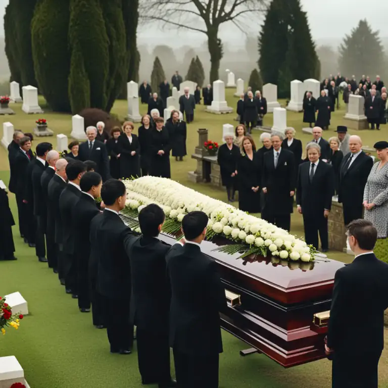 Visual representation of "lay/put something to rest" - To bury a dead body, typically in a funeral ceremony.
