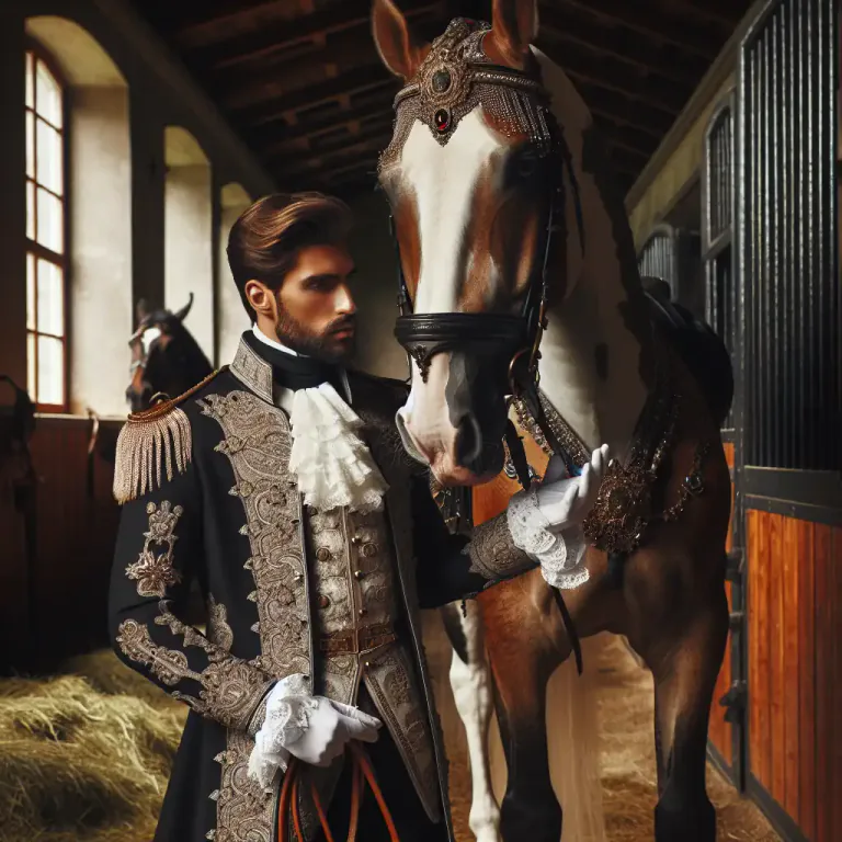 Visual representation of "equerry" - An officer in a royal or noble household who takes care of the horses or acts as an attendant to a person of rank.