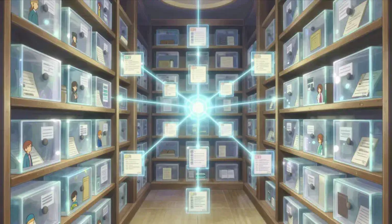 Visual representation of "database" - a system that organizes and stores a lot of information in a way you can find and use easily