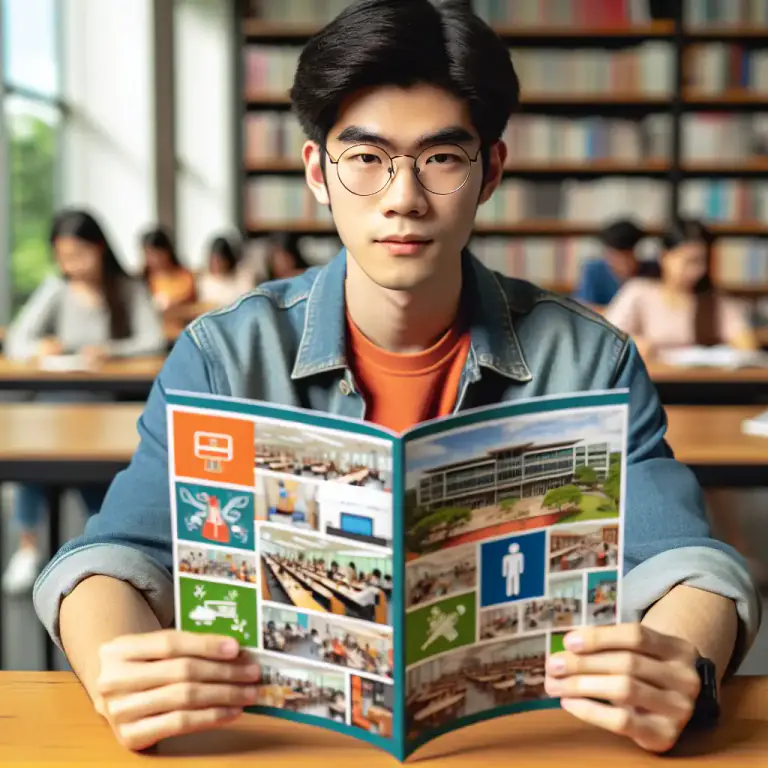 Visual representation of "prospectus" - A document given by a college or university to its students, containing details about courses, fees and services.