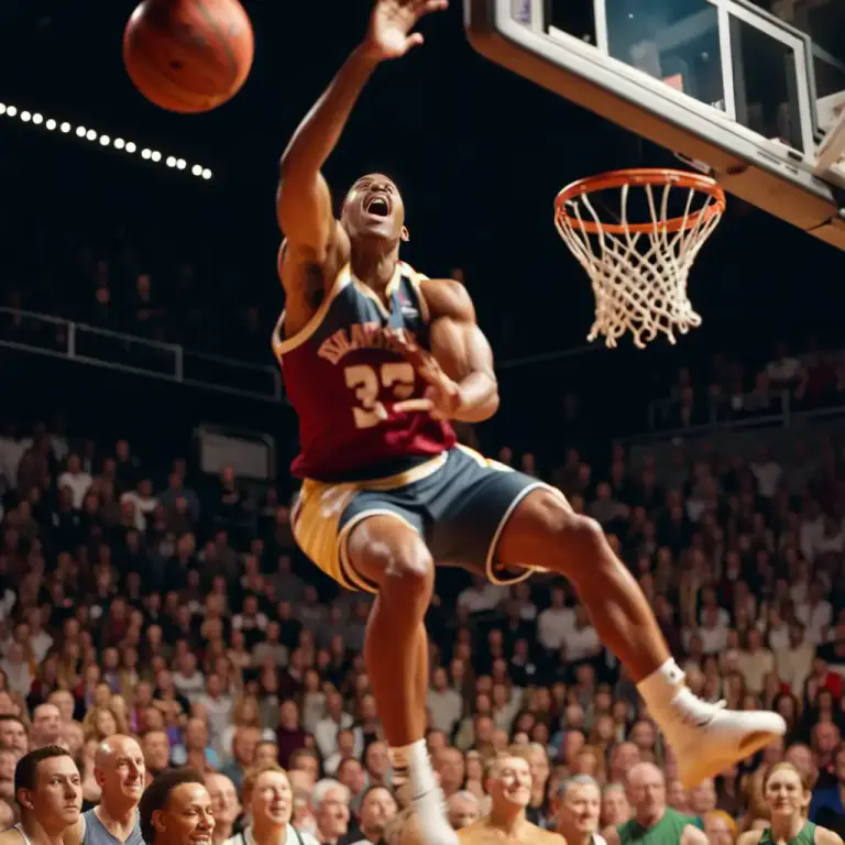 Visual representation of "slam" - A very hard hit in sports like basketball or tennis