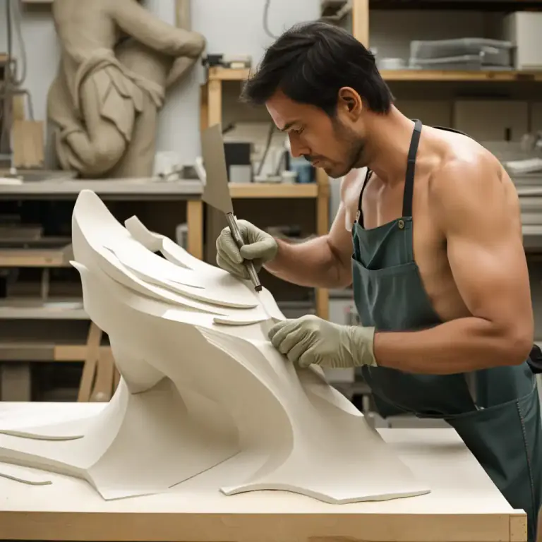 Visual representation of "undercut" - In carving, to cut away material from underneath to create a protruding image.